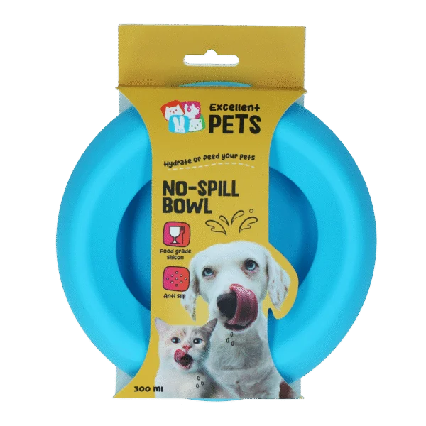Silikon Futter- und Wassernapf für Hunde mit Überlaufschutz, 300 ml Blau – Excellent Pets No-Spill Bowl