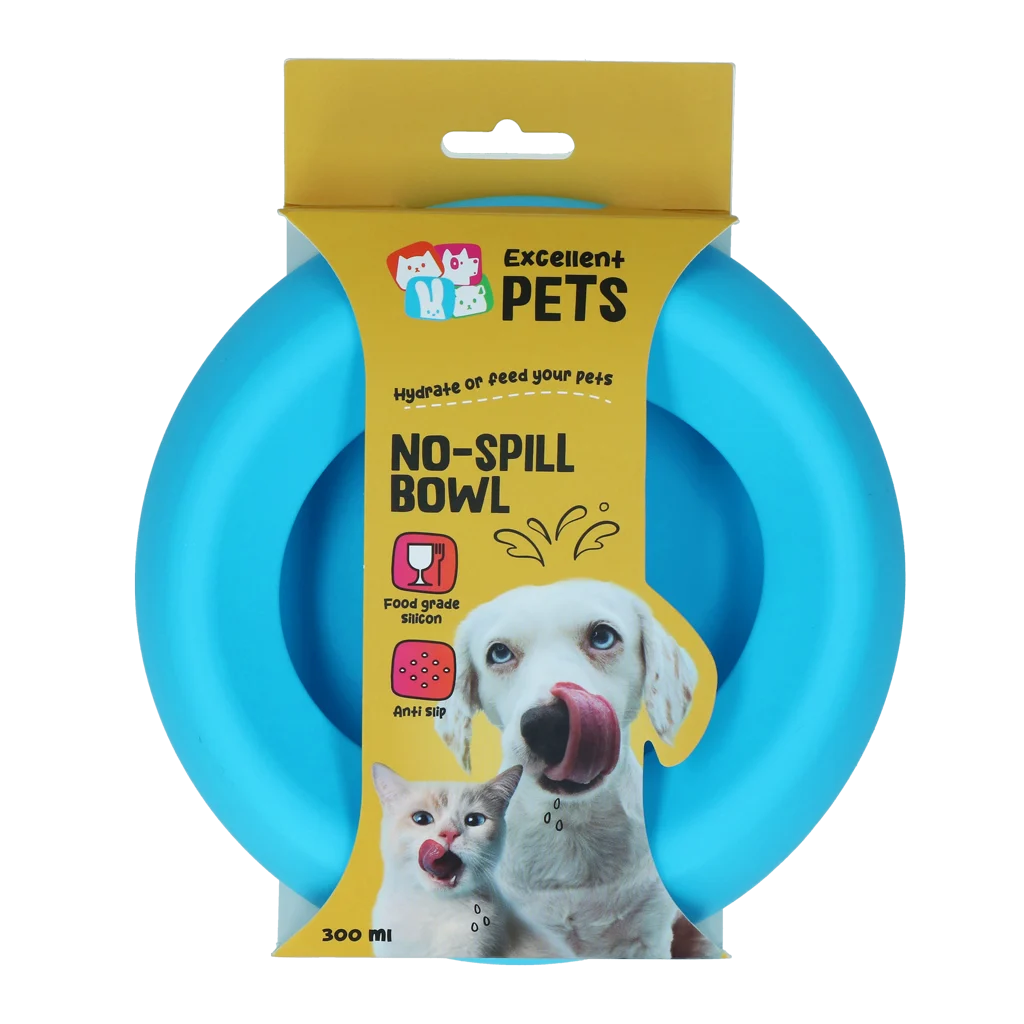 EXCE7052D.png Silikon Futter- und Wassernapf für Hunde mit Überlaufschutz, 300 ml Blau – Excellent Pets No-Spill Bowl – Bild 1