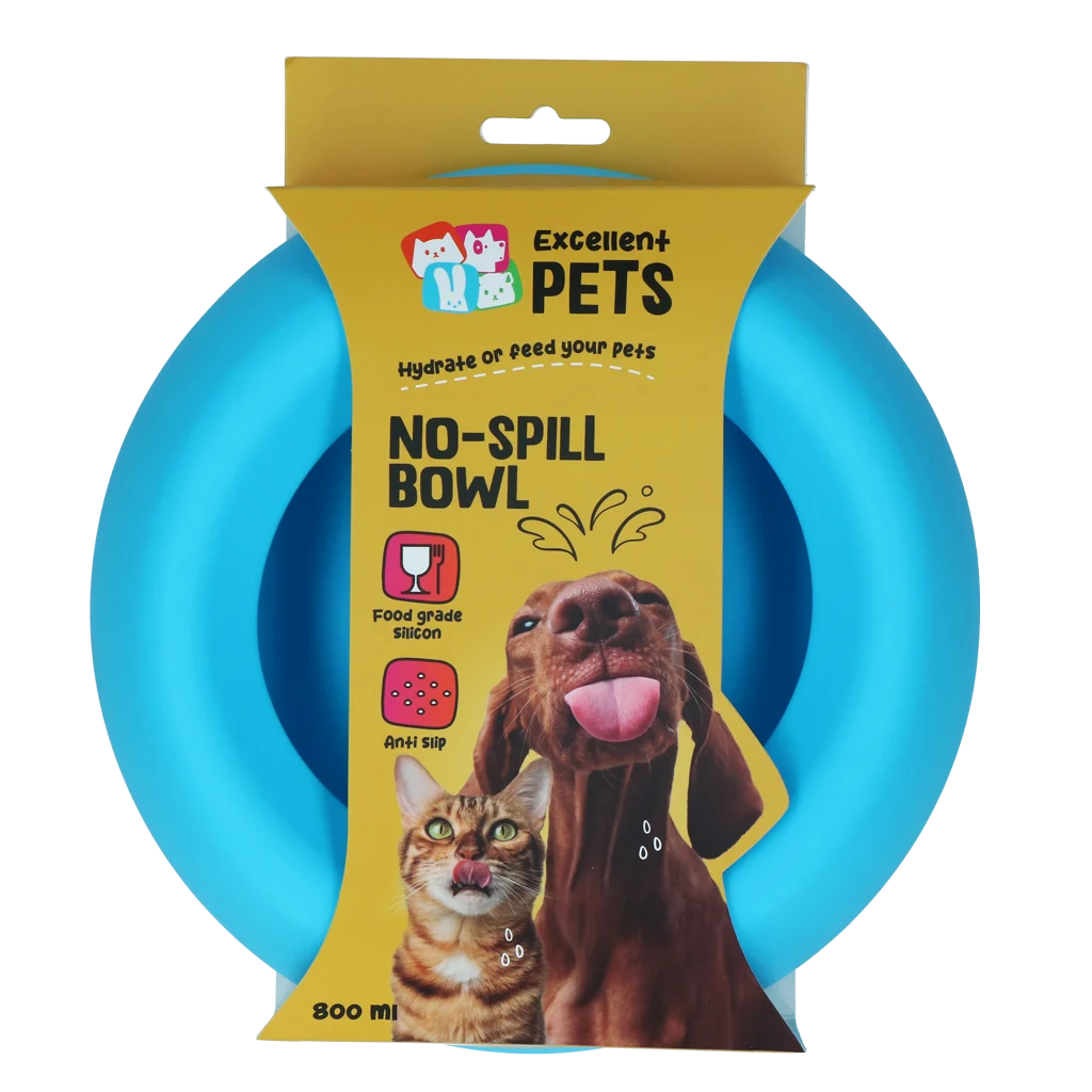 EXCE7052E.png Silikon Futter- und Wassernapf für Hunde mit Überlaufschutz, 800 ml Blau – Excellent Pets No-Spill Bowl – Bild 1
