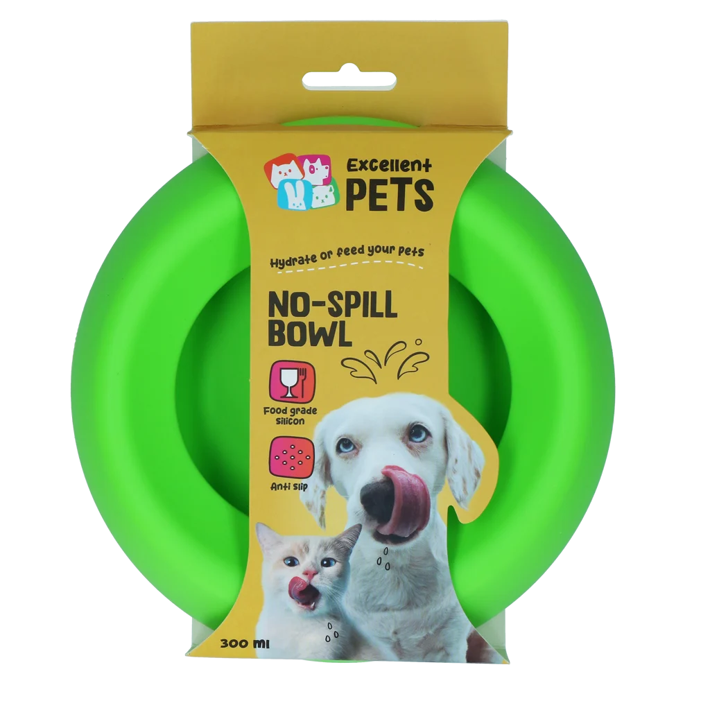 Silikon Futter und Trinknapf für Hunde mit Überlaufrand, 300 ml Grün – Excellent Pets No-Spill Bowl – Bild 1