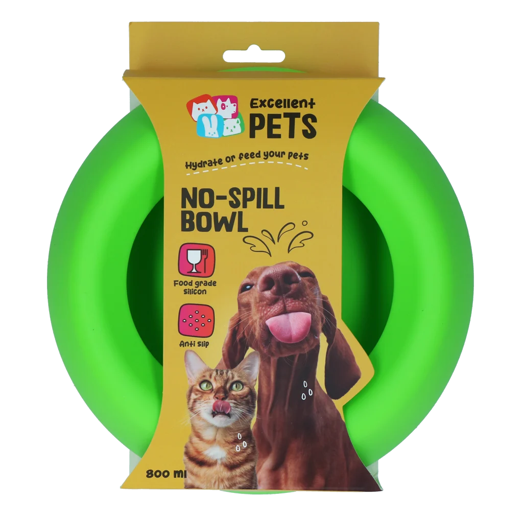 Silikon Hundenapf und Trinknapf mit Kleckerrand, 800 ml Grün – Excellent Pets No-Spill Bowl – Bild 1