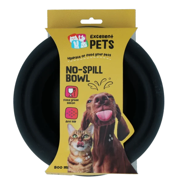 Silikon Futter und Wassernapf für Hunde mit Überlaufschutz, 800 ml Anthrazit – Excellent Pets No-Spill Bowl
