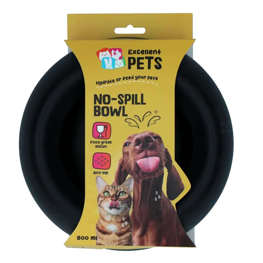 Silikon Futter und Wassernapf für Hunde mit Überlaufschutz, 800 ml Anthrazit – Excellent Pets No-Spill Bowl – Bild 1