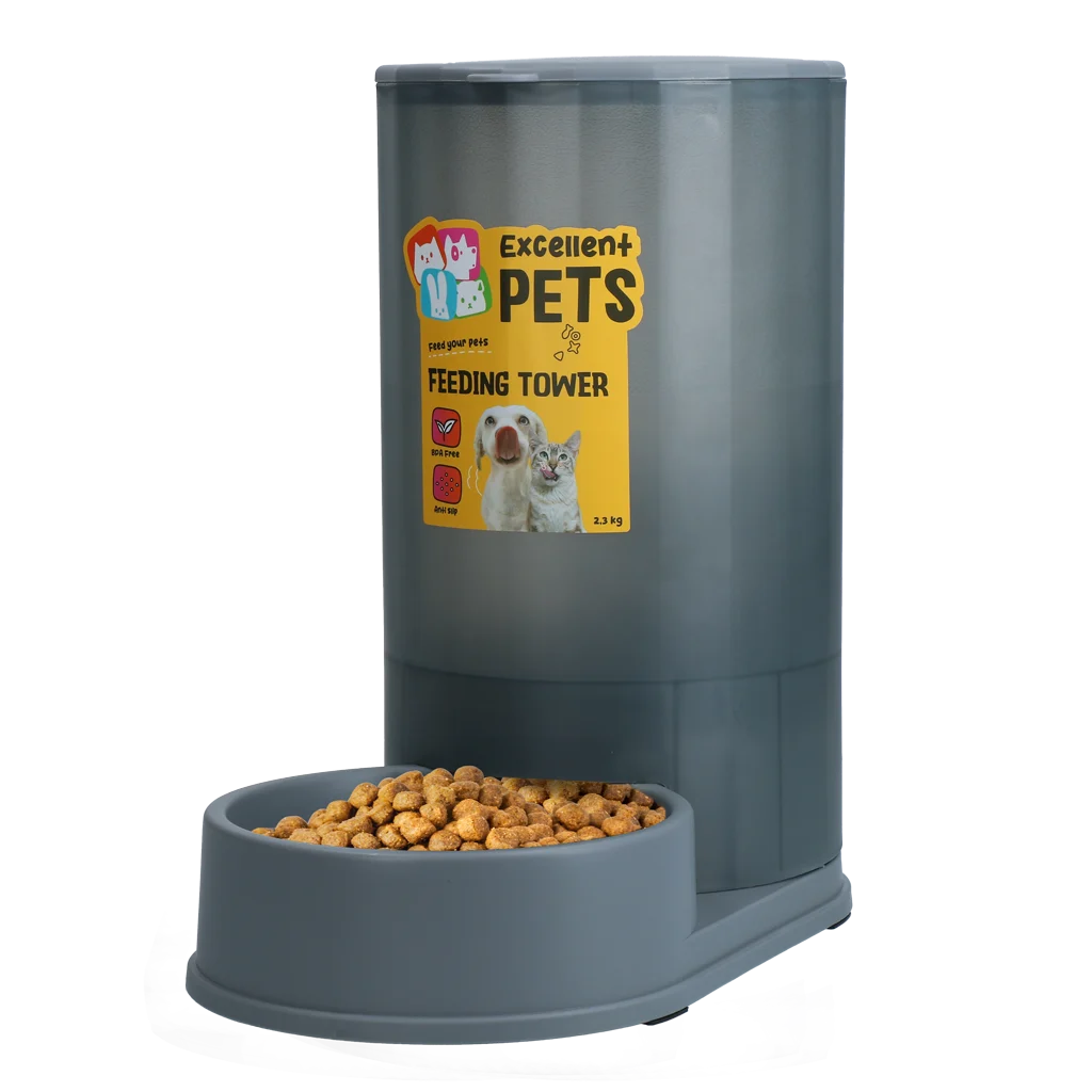 EXCE7080A.png Futterspender für Hunde und Katzen mit rutschfesten Füßen, 2,3 kg – Excellent Pets Feeding Tower – Bild 1