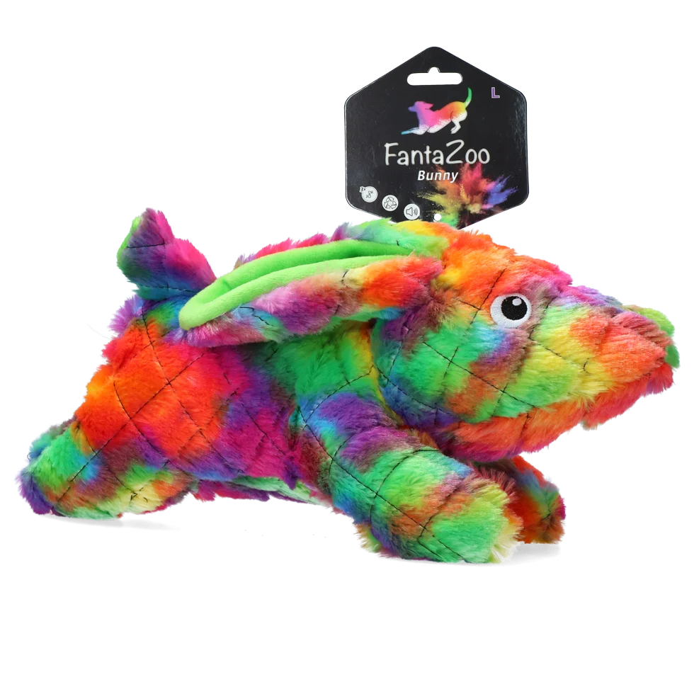 FANT009.png Hundekuscheltier aus recyceltem Material mit Quietscher, L, 32 x 16 cm – FantaZoo Bunny – Bild 1