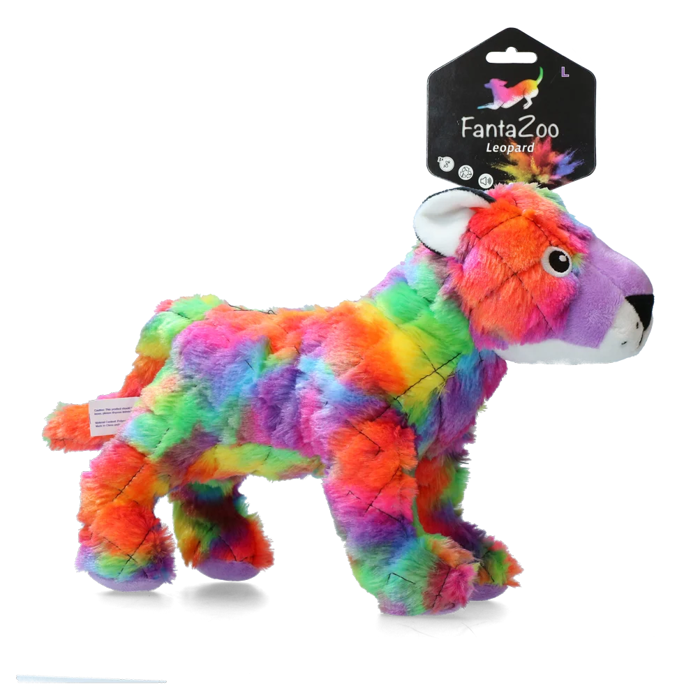 FANT012.png Hundekuscheltier Leopard mit Quietscher, L, 32 x 16 cm – FantaZoo Leopard – Bild 1