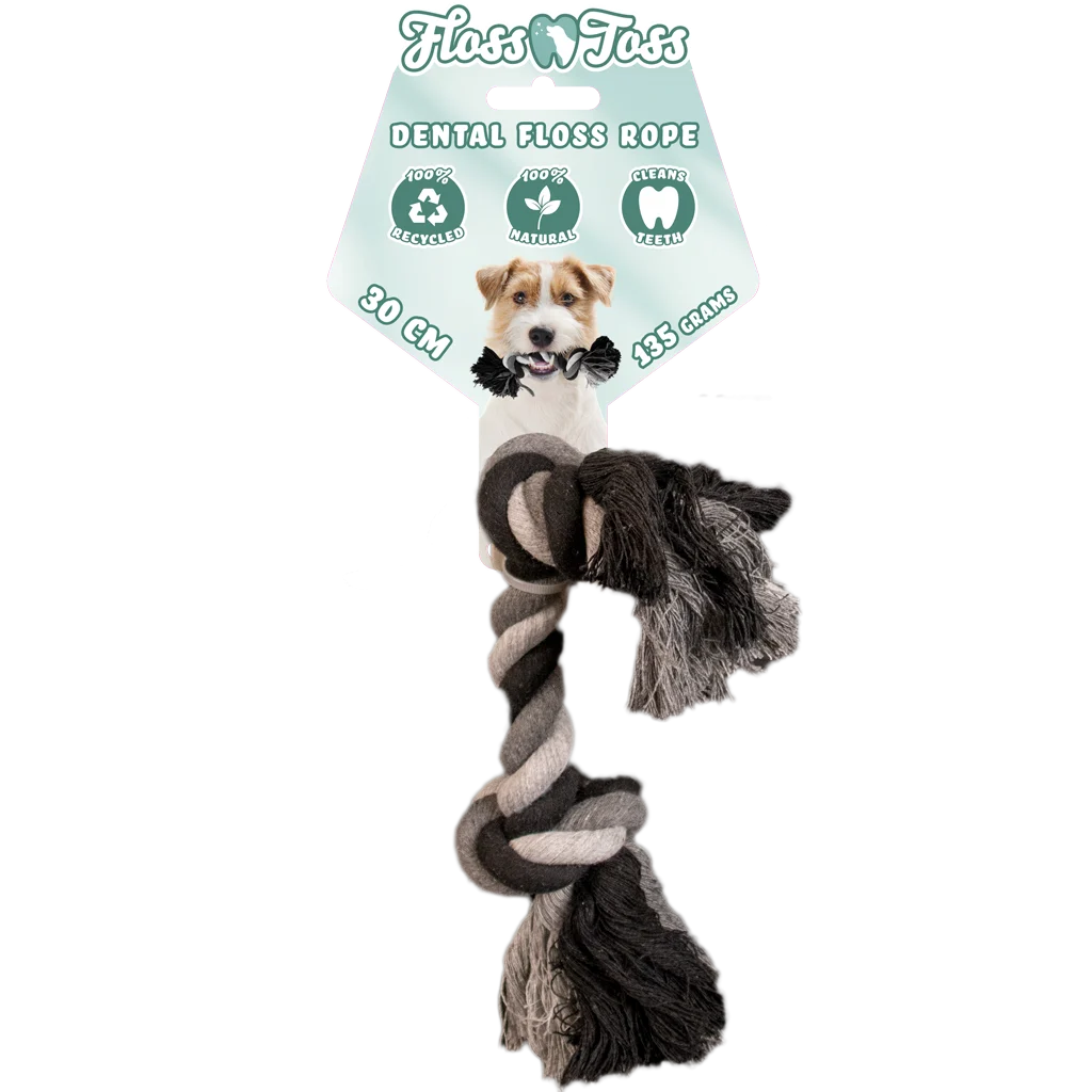 FLOS0011.png Hundeseil aus Baumwolle mit 2 Knoten, 30 cm – Floss Toss Natural Dental Ropes Dental Rope 2 Knot – Bild 1