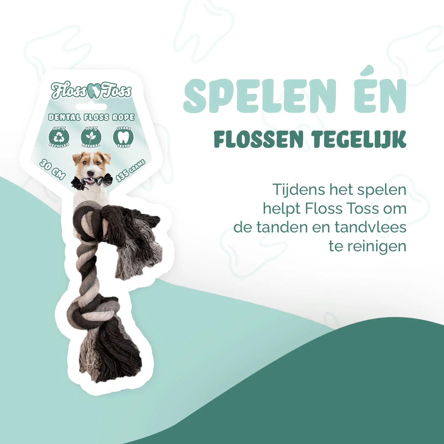 Hundeseil aus Baumwolle mit 2 Knoten, 30 cm – Floss Toss Natural Dental Ropes Dental Rope 2 Knot – Bild 3