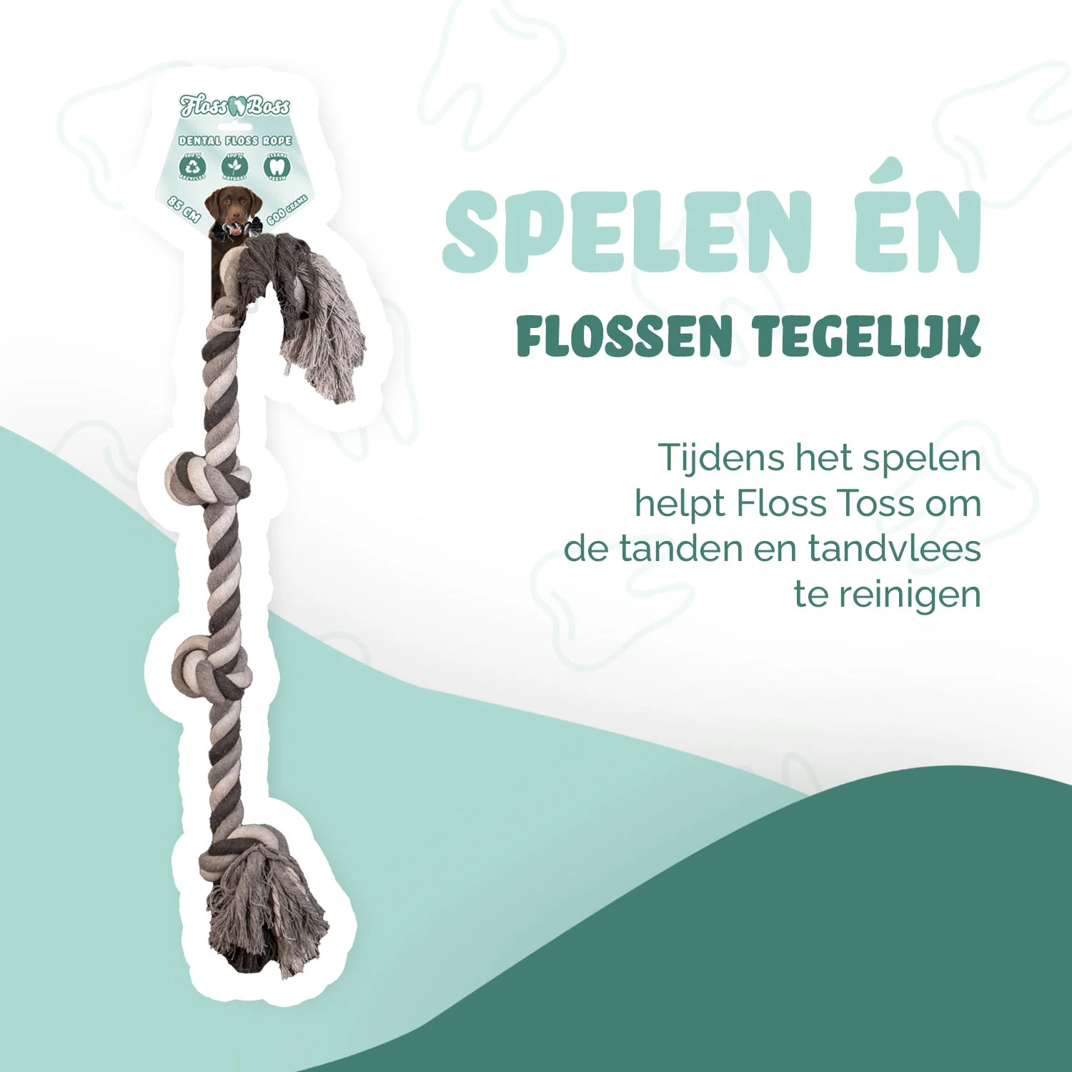 Hundeseil aus Baumwolle mit 4 Knoten, 85 cm – Floss Toss Natural Dental Ropes Dental Rope 4 Knot – Bild 2