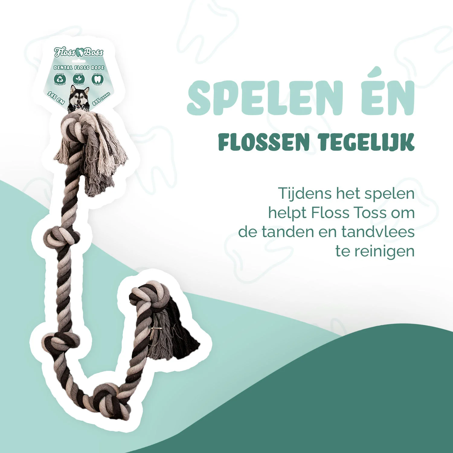 Hundeseil aus Baumwolle mit 5 Knoten, 145 cm – Floss Toss Natural Dental Ropes Dental Rope 5 Knot – Bild 2