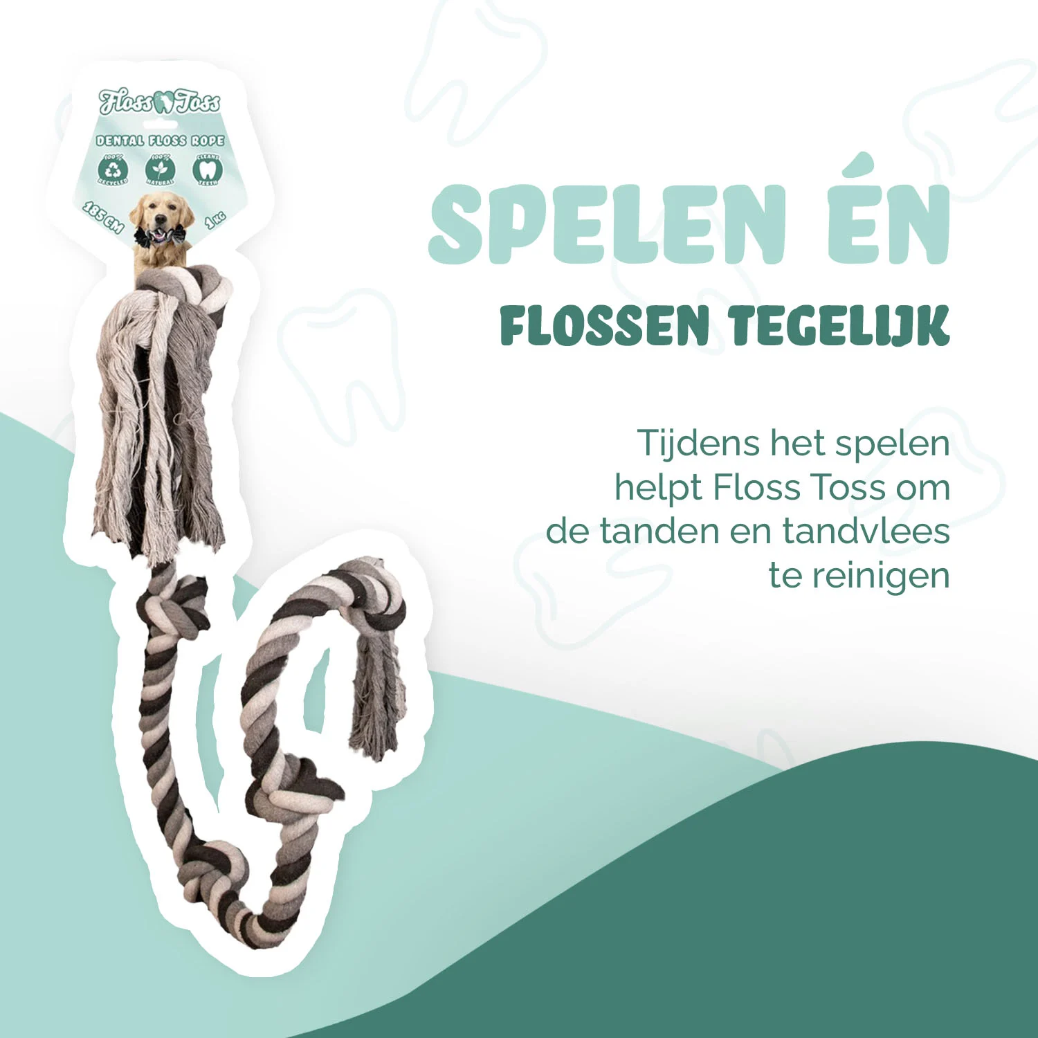 Hundeseil aus Baumwolle mit 5 Knoten, 185 cm – Floss Toss Natural Dental Ropes Dental Rope 5 Knot – Bild 2