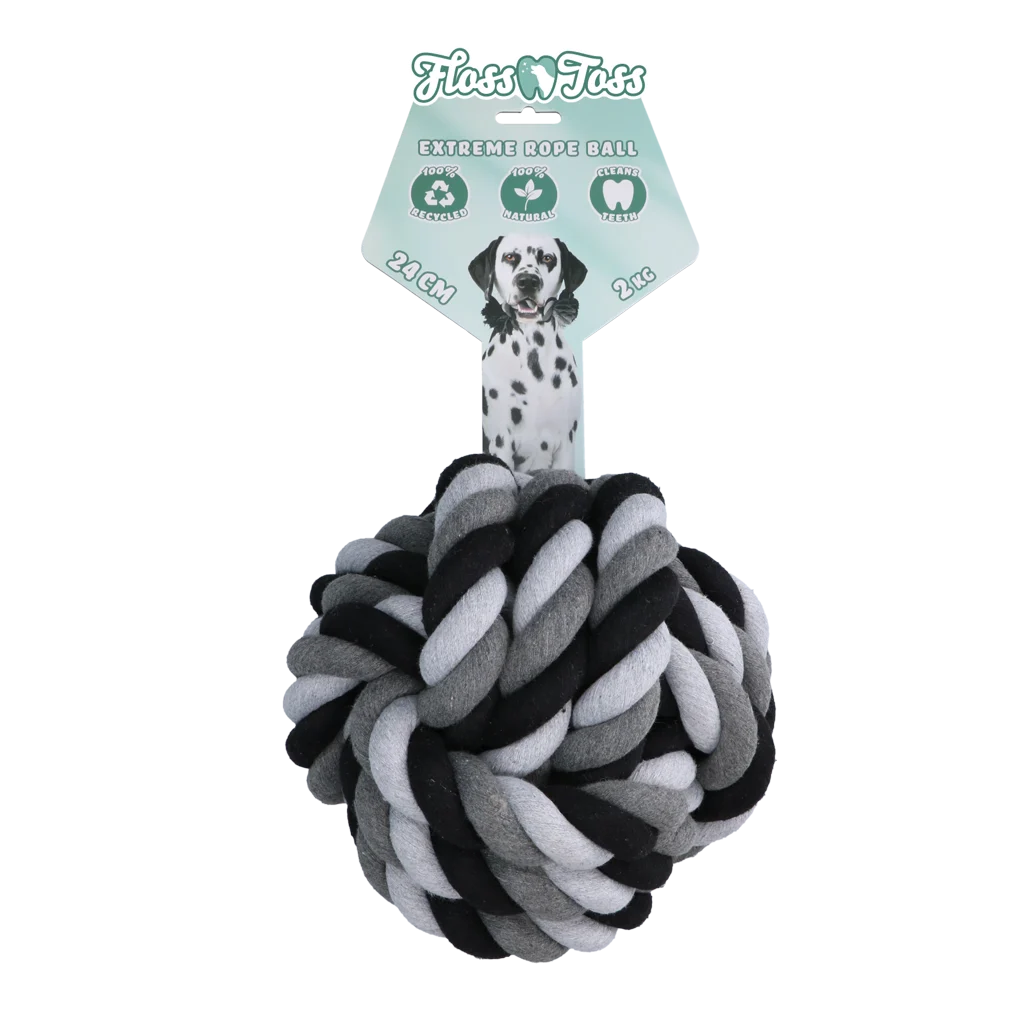 FLOS0019.png Flossseil mit Ball aus Baumwolle, 24 cm – Floss Toss Natural Dental Ropes Dental Rope Exteme Ball – Bild 1