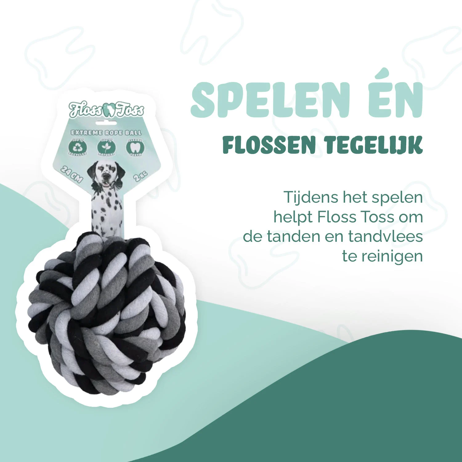 Flossseil mit Ball aus Baumwolle, 24 cm – Floss Toss Natural Dental Ropes Dental Rope Exteme Ball – Bild 2