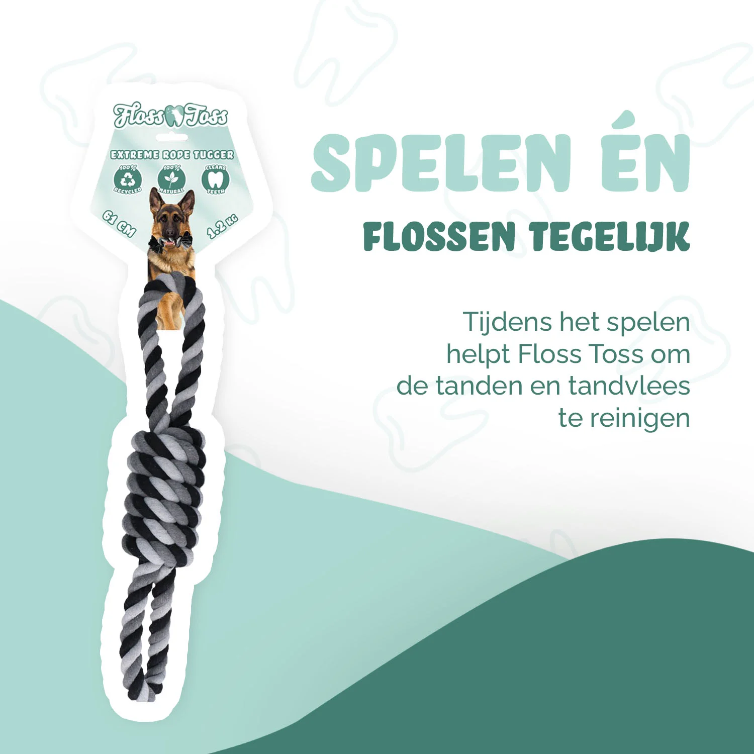 Hundeseil aus Baumwolle, 61 cm – Floss Toss Natural Dental Ropes Dental Rope Exteme 8-Tugger – Bild 2