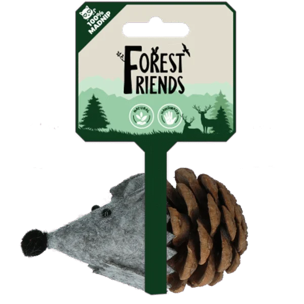 Spielmaus für Katzen aus Tannenzapfen und Filz mit Madnip, Grau, 8 cm – Forest Friends Mouse