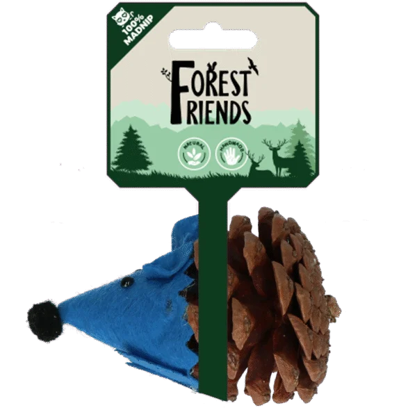 Spielmaus für Katzen aus Kiefernzapfen und Filz mit Madnip, Blau, 8 cm – Forest Friends Mouse