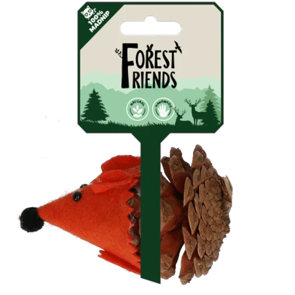 Katzenspielmaus aus Kiefernzapfen und Filz mit Madnip, Orange, 8 cm – Forest Friends Mouse