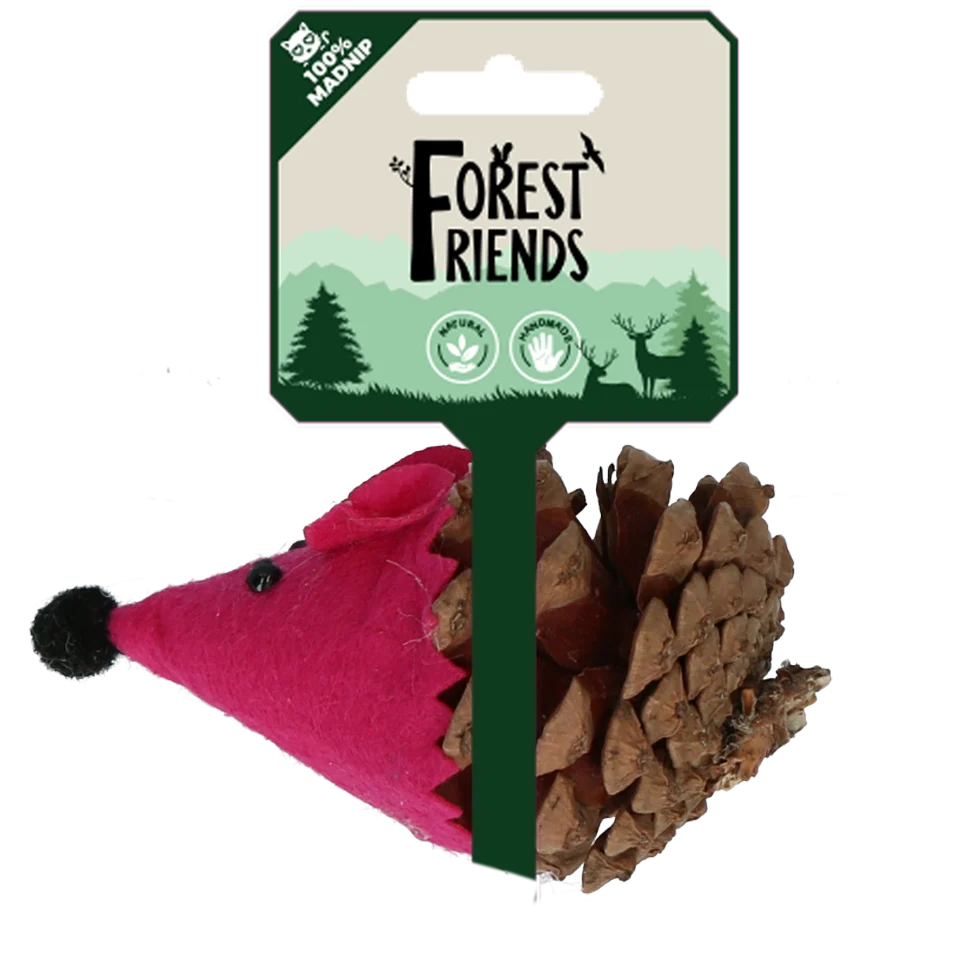 FORE008.png Katzenspielmaus aus Kiefernzapfen und Filz mit Madnip, Rosa, 8 cm – Forest Friends Mouse – Bild 1
