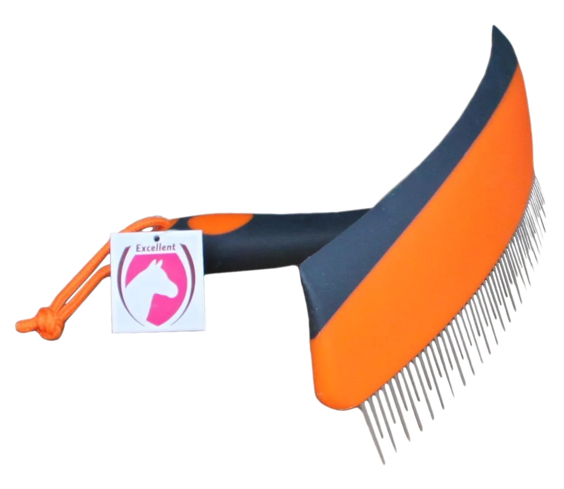FUN0021E.png Striegel und Schweißmesser 2 in 1, Orange und Schwarz – Bild 1
