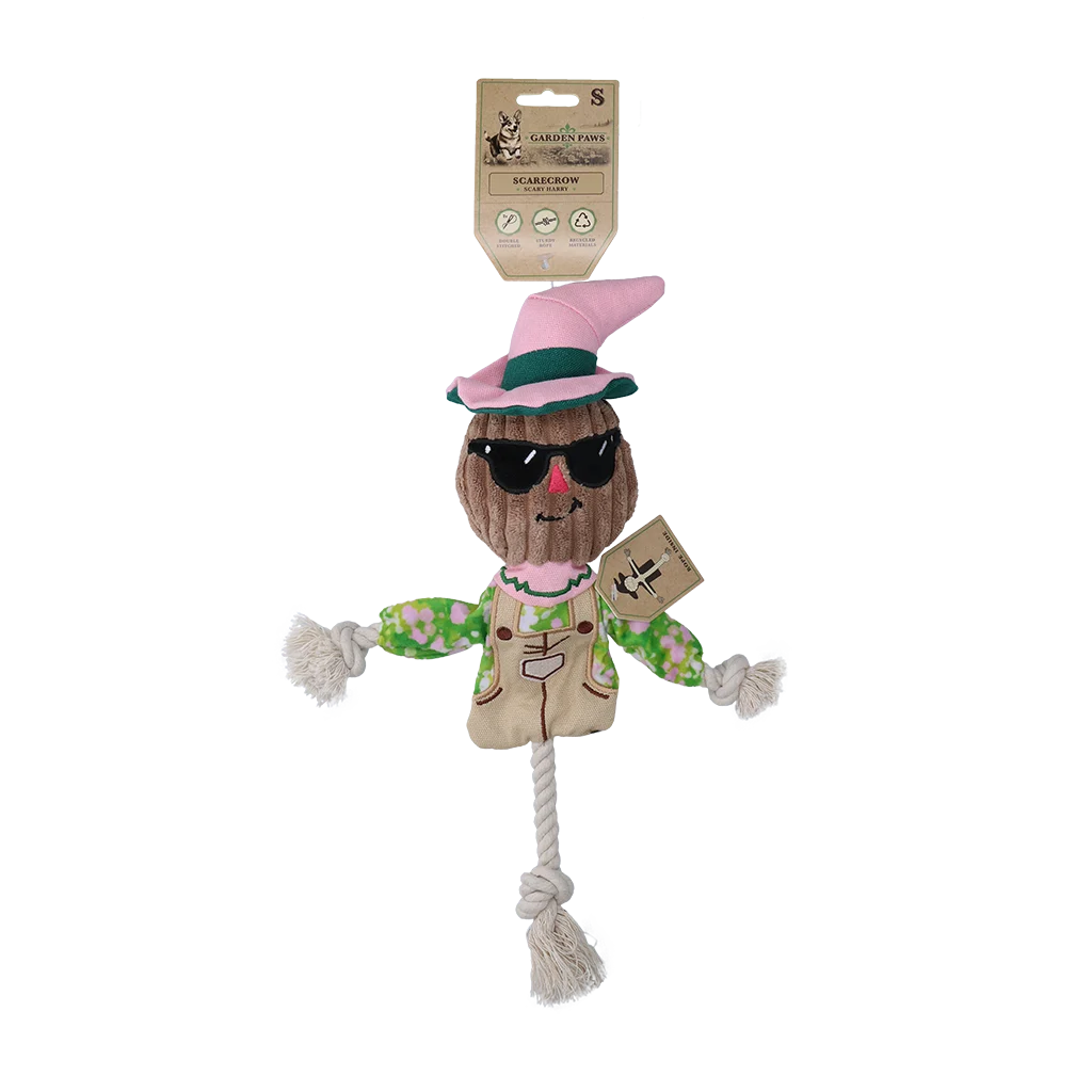 GARD0010S.png Zerrspielzeug Vogelscheuche mit knisterndem Körper und Seil – Garden Paws Scarecrow Scary Harry S – Bild 1