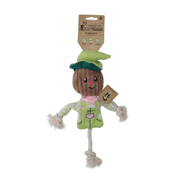 Zerrspielzeug Vogelscheuche mit knisterndem Körper und Seil – Garden Paws Scarecrow Indy Fields S