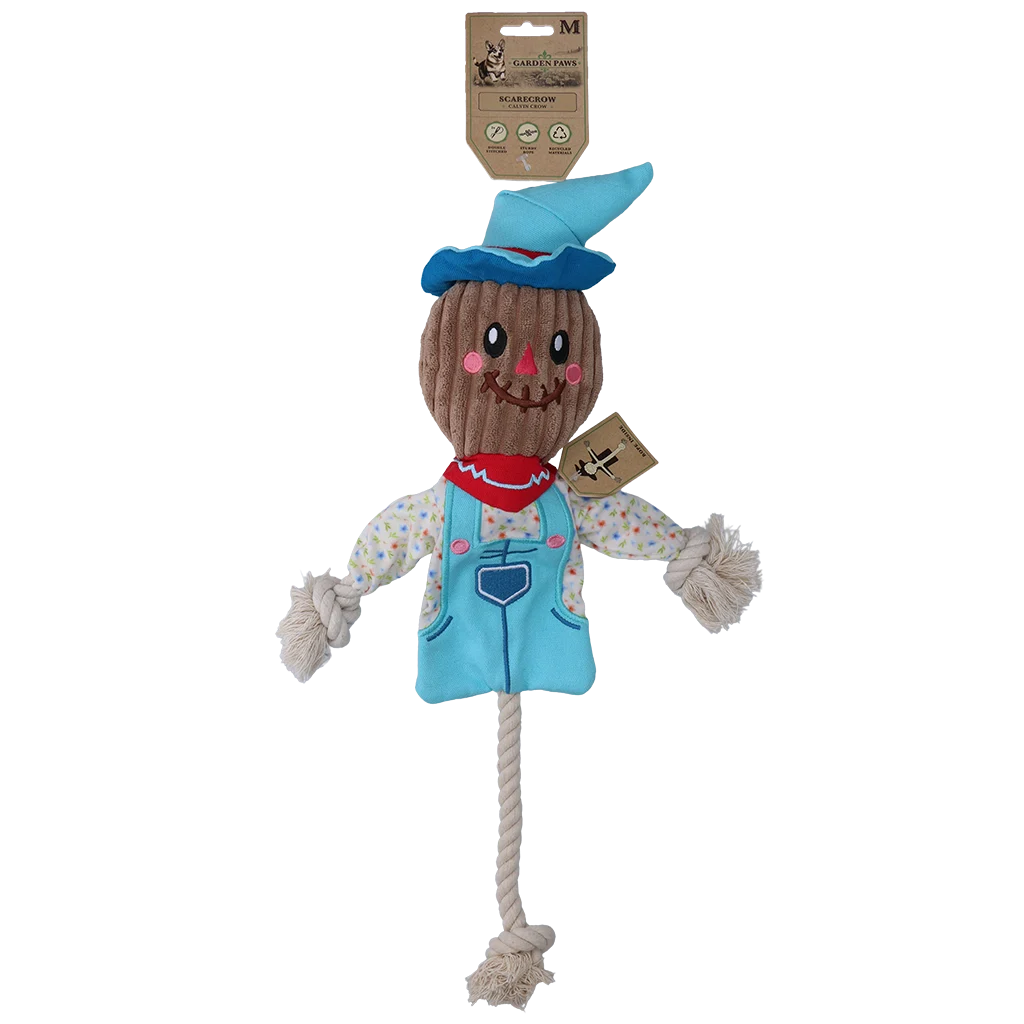 GARD0012M.png Zerrspielzeug Vogelscheuche mit knisterndem Körper und Seil – Garden Paws Scarecrow Calvin Crow M – Bild 1