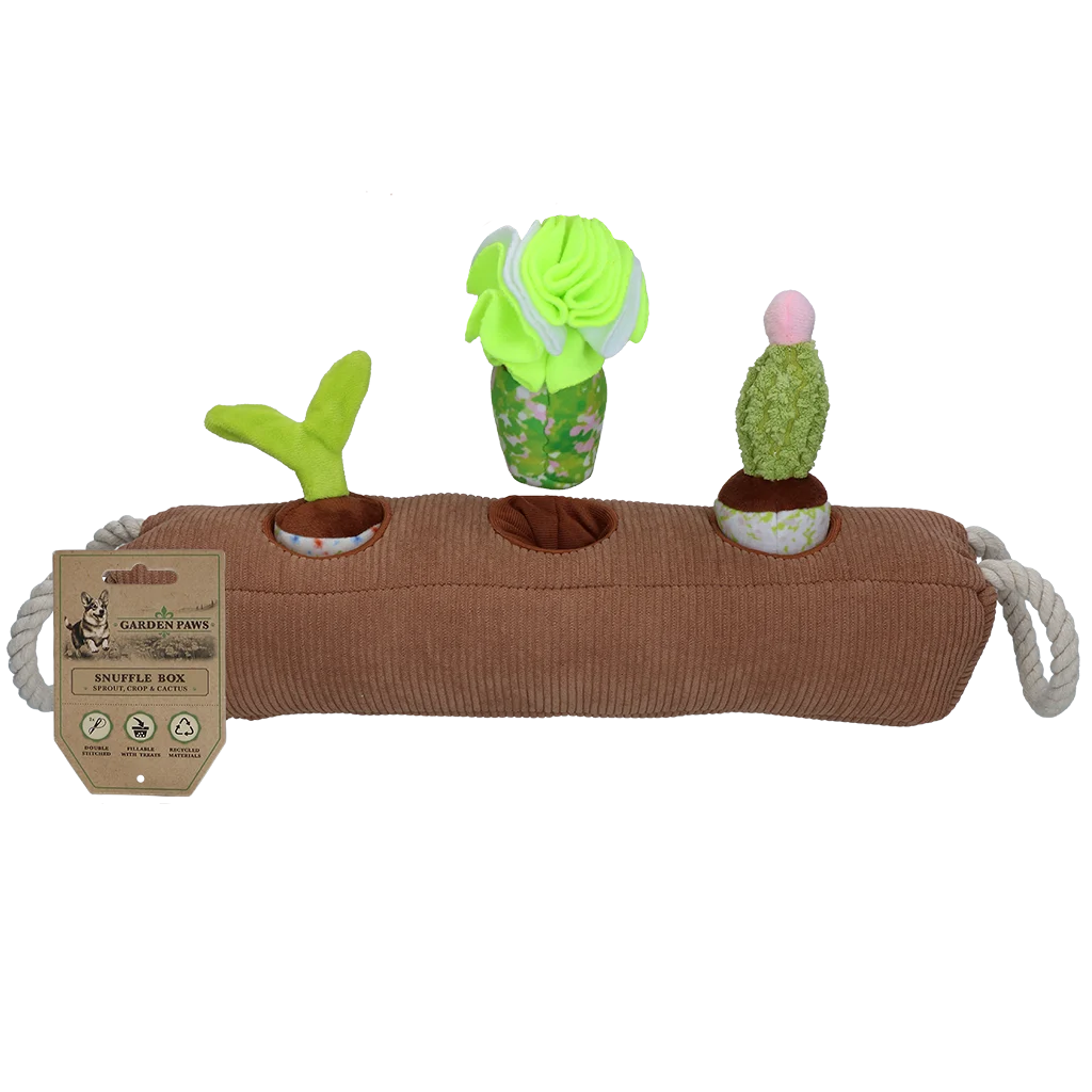 GARD0050.png Schnüffelbox für Hunde mit herausnehmbaren Pflanzenspielzeugen – Garden Paws Snuffle Box Sprout, Crop & Cactus – Bild 1