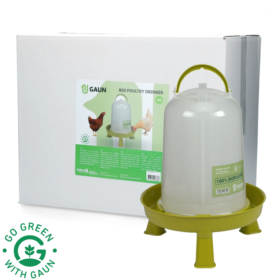GAUN11097.png Trinkturm für Hühner auf Füßen aus recyceltem Kunststoff, limettengrün, 10 l – Gaun Bio – Bild 1