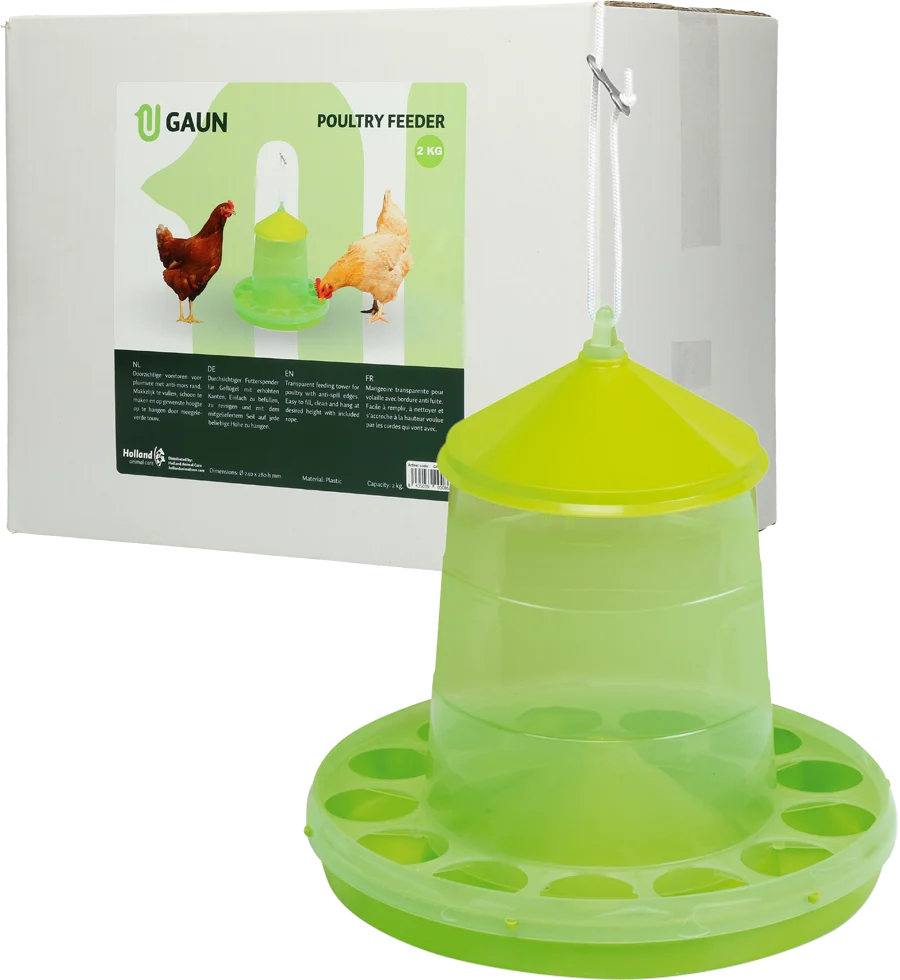 GAUN11154.png Futterturm für Geflügel aus transparentem Biokunststoff, limettengrün, 2 kg – Gaun Bio Green Lemon – Bild 1