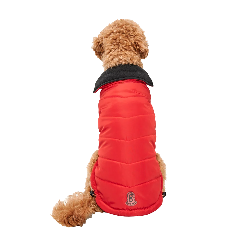 Hundemantel mit Plüschfutter, wasserabweisend, M, 45 cm Rückenlänge, rot und schwarz – Goo-eez Mock Neck Signature Wrap Jacket – Bild 2