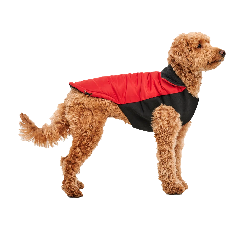 Hundejacke mit Plüschfutter und wasserabweisendem Obermaterial, Größe XL, Rot und Schwarz – Goo-eez Mock Neck Signature Wrap Jacket – Bild 1