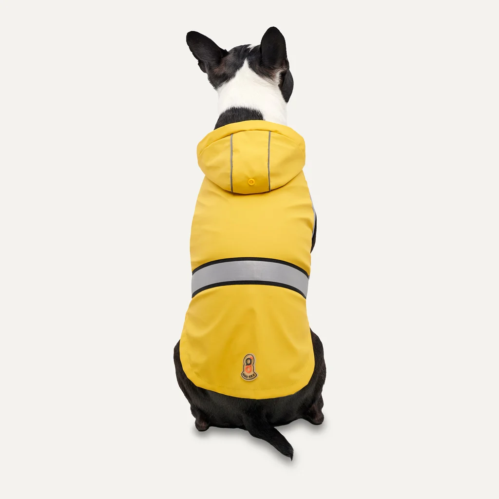Hunde Regenmantel mit Kapuze und reflektierendem Rand, XXL, Rückenlänge 64 cm, Gelb und Grau – Goo-eez Reflective Hooded Raincoat – Bild 2