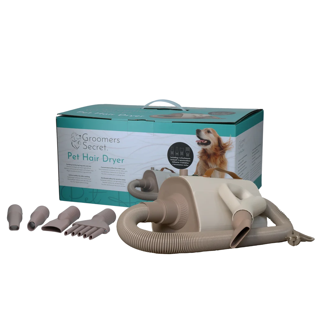 GROO080.png Hundeföhn mit Aufsätzen zum Trocknen und Kämmen – Groomers Secret Pet Hair Dryer – Bild 1