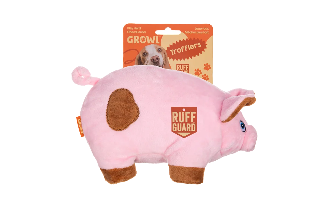 GROWL52002.png Plüsch Hundespielzeug mit großem Quietscher – Growl Trofflers Oinkers das Schwein – Bild 1
