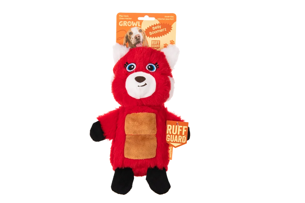 GROWL52005.png Plüsch Hundespielzeug Roter Panda mit Quietschmatte und Quietscher – Growl Belly Boomerz Riley der Rote Panda – Bild 1