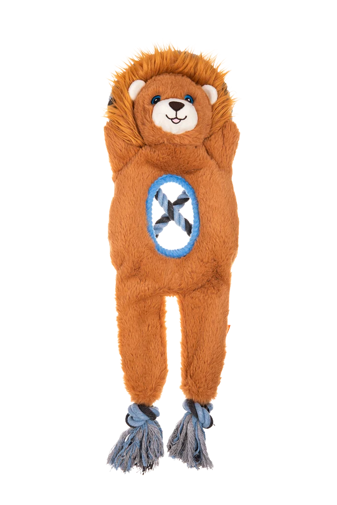 Zerrspielzeug aus Plüsch und Seil mit 2 Quietschern – Growl Jungle Tugz Louie der Löwe – Bild 2
