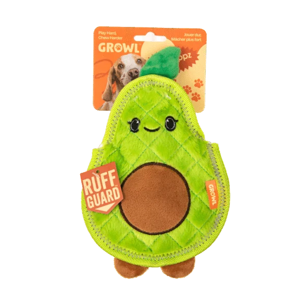 Quietschspielzeug für Hunde mit drei Quietschern – Growl Flip Floppz Ava die Avocado