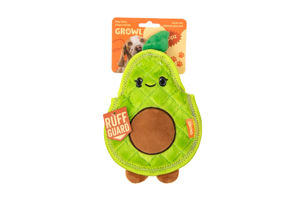 GROWL52009.png Quietschspielzeug für Hunde mit drei Quietschern – Growl Flip Floppz Ava die Avocado – Bild 1
