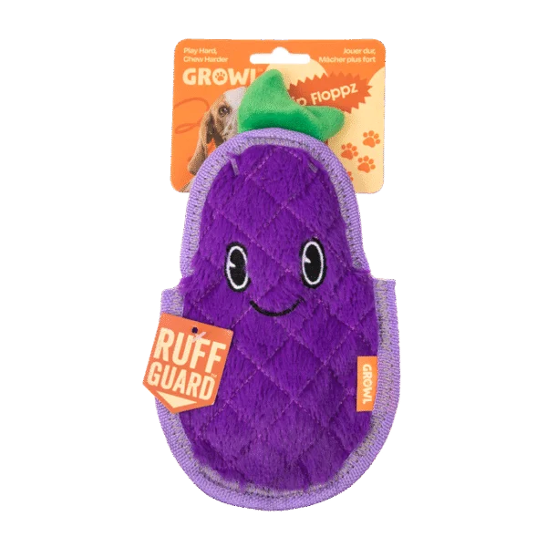 Quietschspielzeug für Hunde mit drei Quietschern – Growl Flip Floppz Eddie die Aubergine