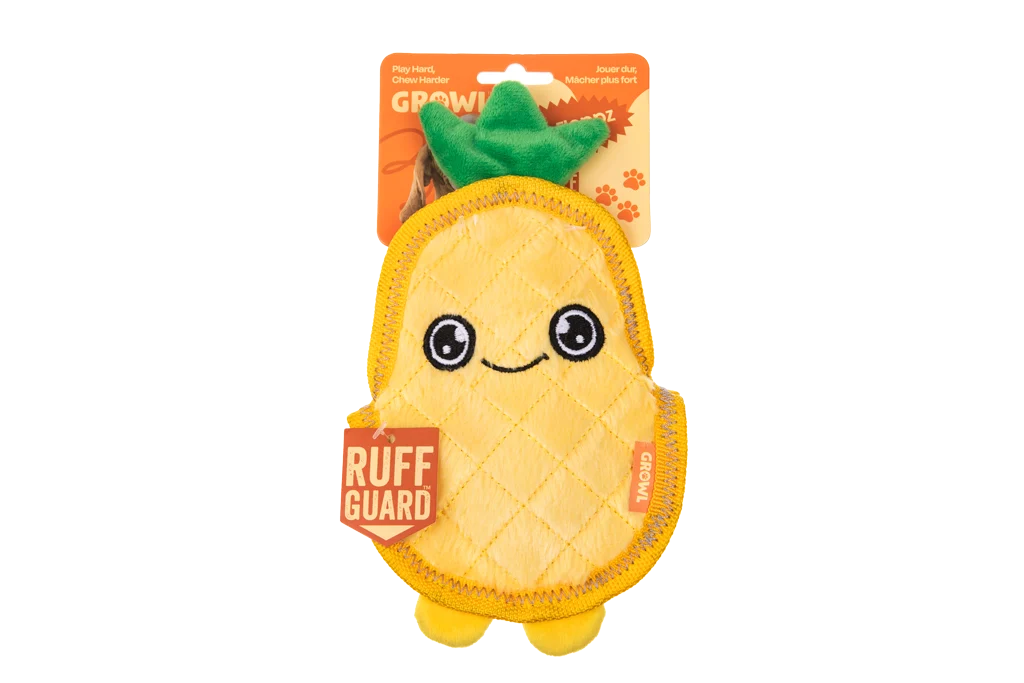 GROWL52011.png Quietschspielzeug für Hunde mit drei Quietschern – Growl Flip Floppz Penny die Ananas – Bild 1