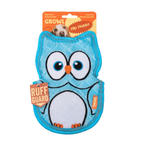 Hundespielzeug mit drei Quietschern – Growl Flip Floppz Ollie die Eule