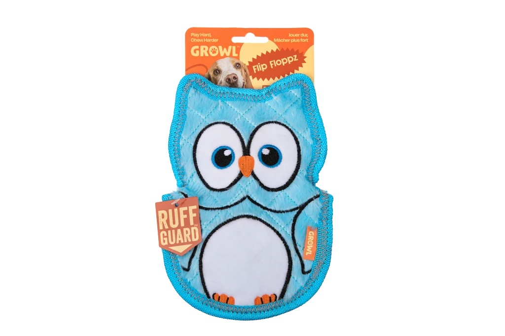 Hundespielzeug mit drei Quietschern – Growl Flip Floppz Ollie die Eule – Bild 1
