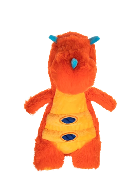 Plüsch Hundespielzeug mit Seil und großer Quietsche – Growl Stomperz Tina der orange Triceratops – Bild 2