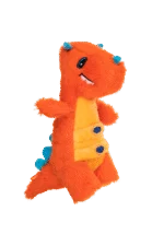Plüsch Hundespielzeug mit Seil und großer Quietsche – Growl Stomperz Tina der orange Triceratops – Bild 3