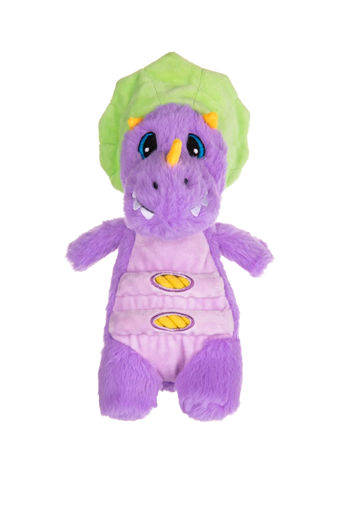 Plüschspielzeug für Hunde mit Seil und großem Quietscher – Growl Stomperz Benny der lila Brachiosaurus – Bild 2