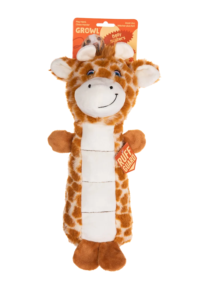 GROWL52019.png Plüsch Hundekuscheltier mit Quietschfläche und Quietscher – Growl Belly Busters Ginny die Giraffe – Bild 1
