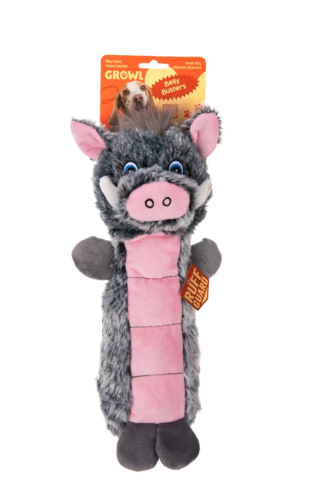 GROWL52020.png Plüschspielzeug für Hunde mit Quietschfläche und Quietscher – Growl Belly Busters Wally das Schwein – Bild 1