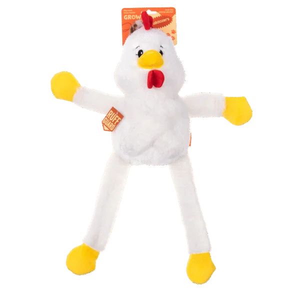 Plüsch Hundespielzeug mit 5 Quietschern – Growl Pulldozers Chuck das Huhn