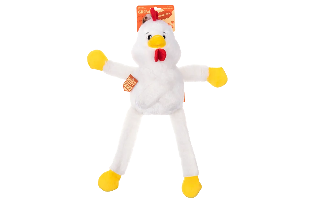 GROWL52021.png Plüsch Hundespielzeug mit 5 Quietschern – Growl Pulldozers Chuck das Huhn – Bild 1