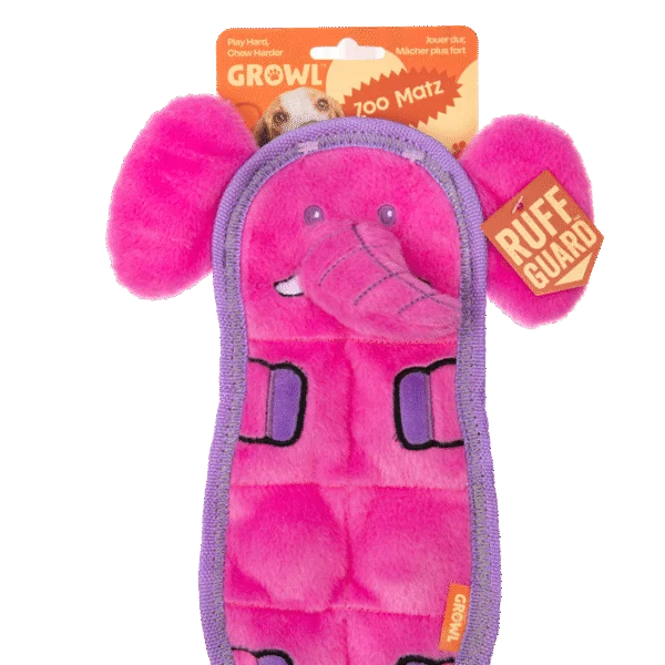 Plüschkuscheltier für Hunde, flach, mit 7 Quietschern – Growl Zoo Matz Ella die Elefantin